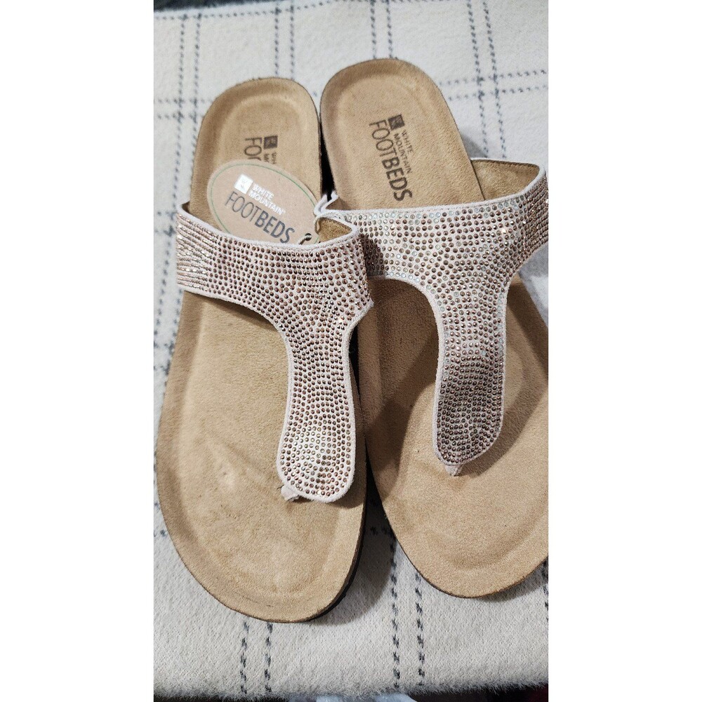 White Mountain Sz 11 Footbeds Womens Rose Gold Comfort Thong Sandals Wedge